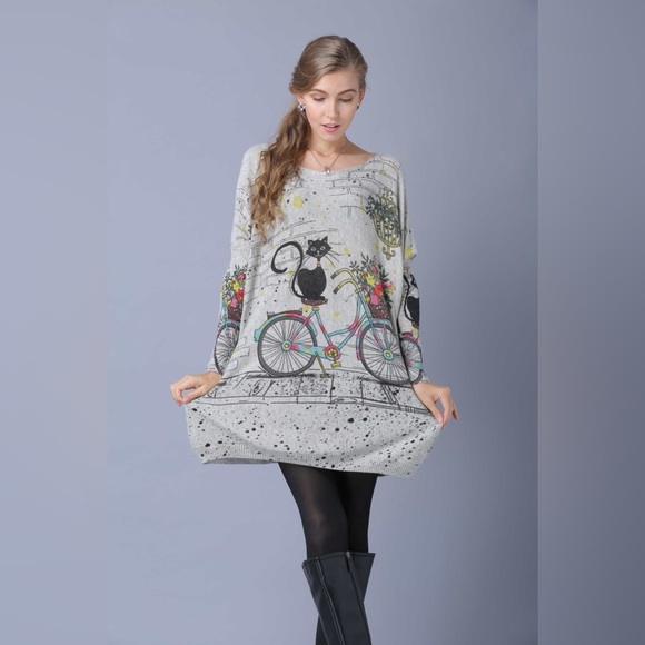 Mixed Print Dolman Sleeve Longline Knit Top - Picture 4 of 9